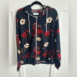 Denim & Flower by Ricky Singh Navy Floral Lightweight Zip Hoodie Jacket Size XL